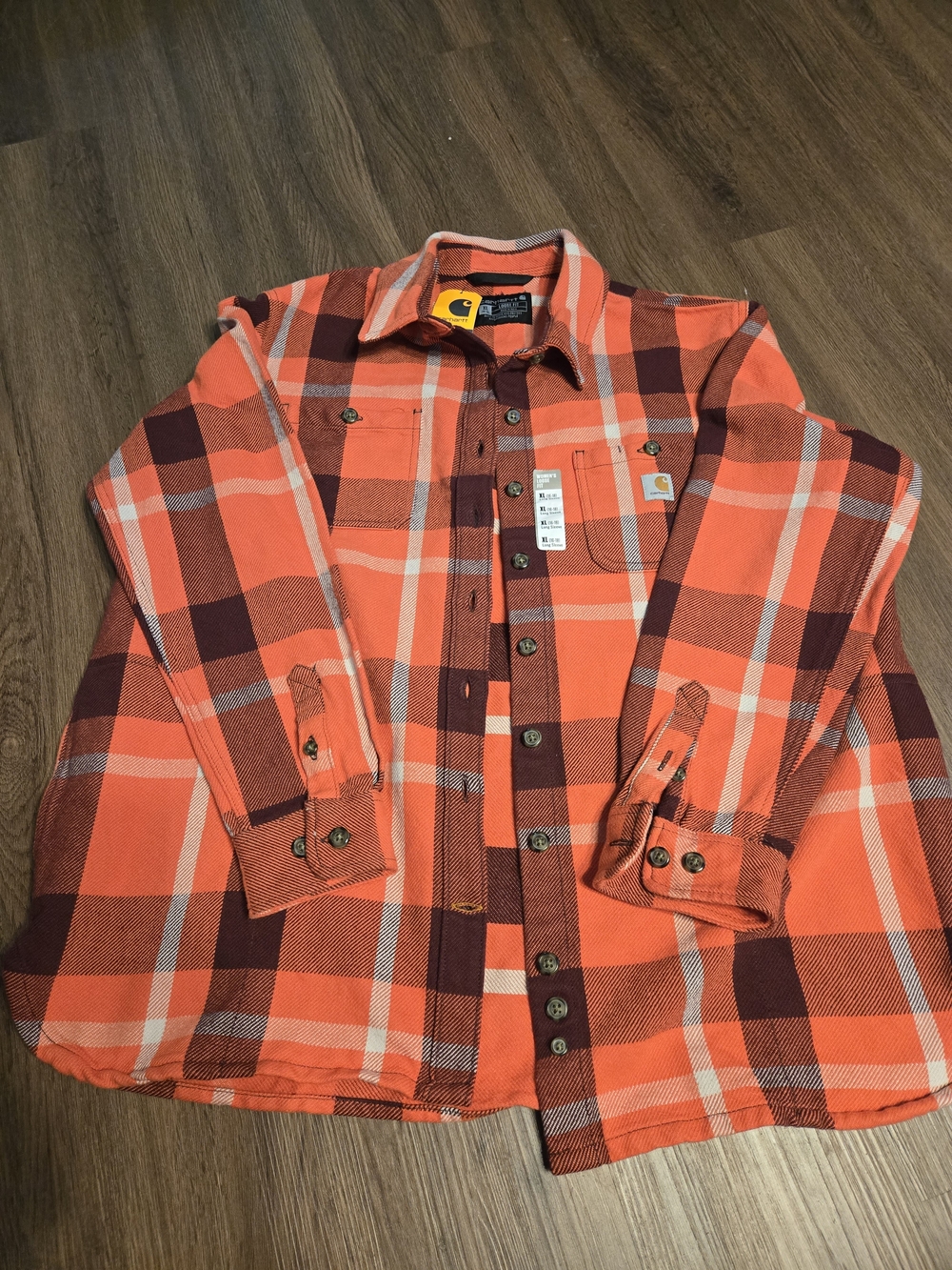 Carhartt Womens Orange Plaid Flannel Work Shirt NWT